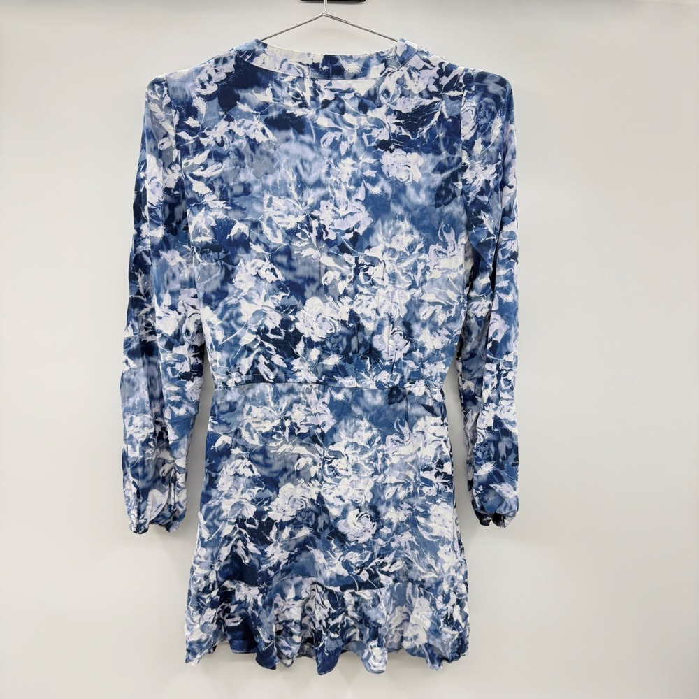 Madewell Blue White Floral Print V Neck Button Tie Waist Mini Dress Size 00 - Picture 2 of 14